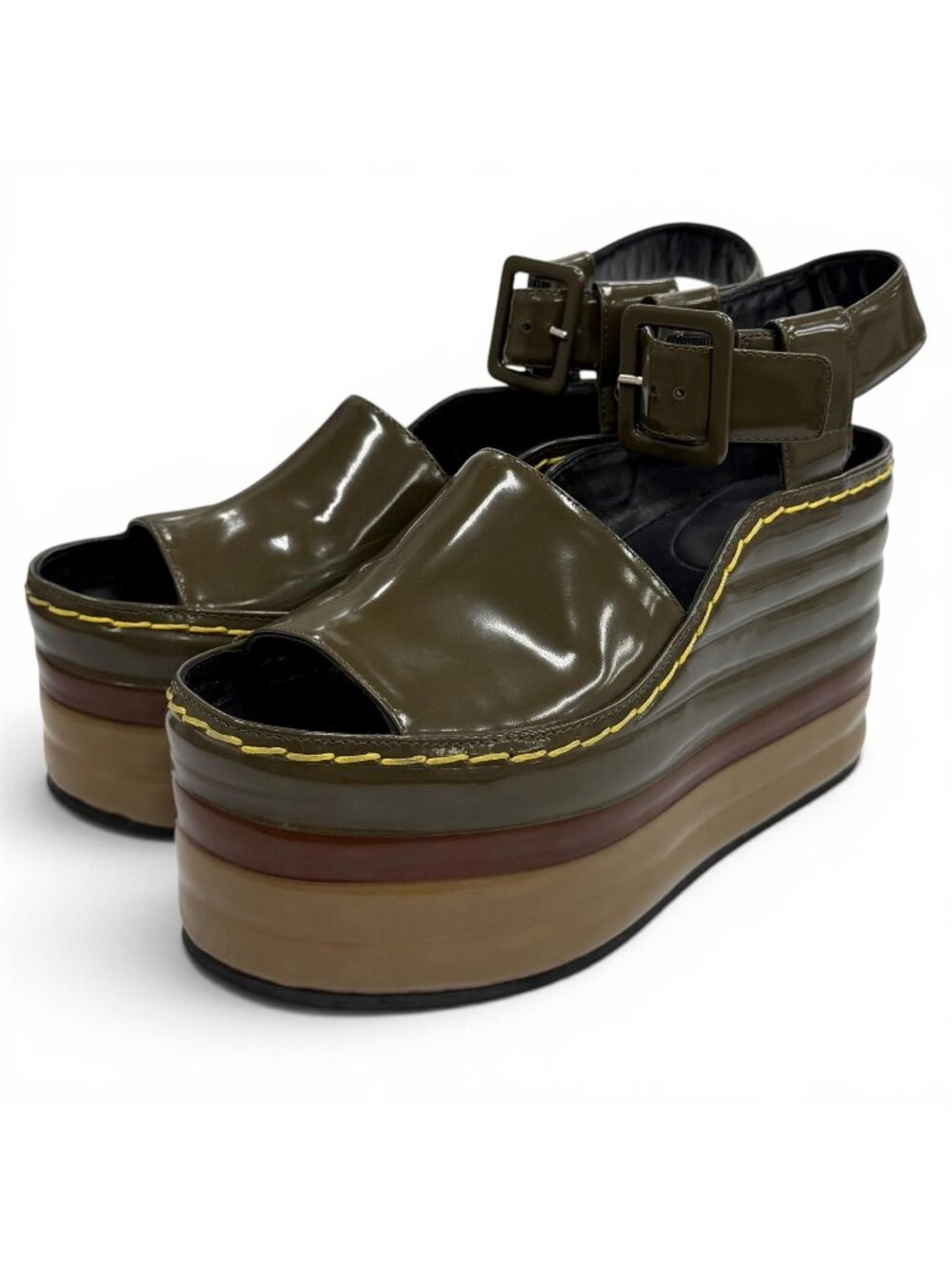 Celine Phoebe Philo Era Patent Leather Wedge Sole Sandals Multi